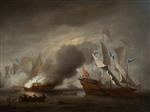 Willem van de Velde - Bilder Gemälde - A Row Galley on Fire