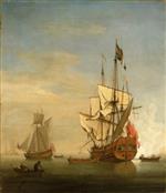 Willem van de Velde  - Bilder Gemälde - An English Sixth-Rate Ship Firing a Salute as a Barge Leaves
