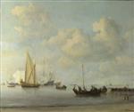 Willem van de Velde  - Bilder Gemälde - Boats Pulling out to a Yacht in a Calm