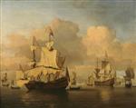 Willem van de Velde  - Bilder Gemälde - Dutch Men 'O War in a Calm Sea with Numerous Other Ships