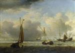 Willem van de Velde  - Bilder Gemälde - Dutch Ships and Small Vessels Offshore in a Breeze