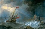 Willem van de Velde  - Bilder Gemälde - Man o' War in Distress off Rocky Coast