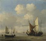 Willem van de Velde  - Bilder Gemälde - Small Dutch Vessels aground at Low Water in a Calm