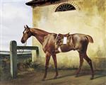 Emile Jean Horace Vernet - Bilder Gemälde - A Saddled Race Horse Tied to a Fence