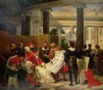 Bild:Pope Julius II ordering Bramante, Michelangelo and Raphael to construct the Vatican and St. Peter's