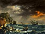 Claude Joseph Vernet - Bilder Gemälde - A Mediterranean Coastal Scene with a Shipwreck