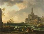 Claude Joseph Vernet  - Bilder Gemälde - Genoa Lighthouse and the Temple of Minerva Medica