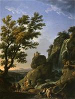Claude Joseph Vernet  - Bilder Gemälde - Landscape with Waterfall and Figures