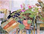 Edouard Vuillard  - Bilder Gemälde - Pot of Flowers in the Studio, rue Truffaut