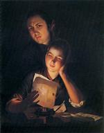 Bild:A Girl reading a letter by Candlelight, with a Young Man peering over her shoulder