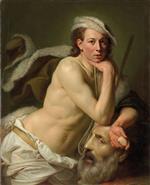 Johann Joseph Zoffany  - Bilder Gemälde - Self Portrait as David with the Head of Goliath