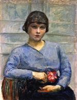Bild:Girl in Blue, with a Rose