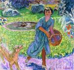 Pierre Bonnard  - Bilder Gemälde - Girl Playing with a Dog (Vivette Terrasse)