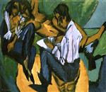 Ernst Ludwig Kirchner - Bilder Gemälde - Artist Sketching with Two Women