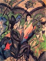 Ernst Ludwig Kirchner - Bilder Gemälde - Couple under a Japanese Umbrella
