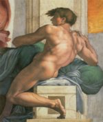 Michelangelo Buonarroti - Peintures - Nu assis