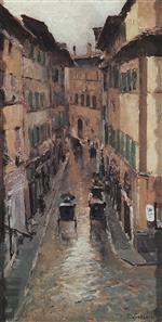 Konstantin Alexejewitsch Korowin - Bilder Gemälde - A Florence Street in the Rain
