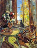 Konstantin Alexejewitsch Korowin  - Bilder Gemälde - Black Cat at a Windowsill