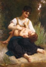 William Bouguereau - Bilder Gemälde - adolphe juene fille et enfant