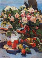 Konstantin Alexejewitsch Korowin  - Bilder Gemälde - Roses and Fruit