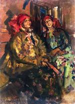 Konstantin Alexejewitsch Korowin  - Bilder Gemälde - Two Girls in Peasant Costumes