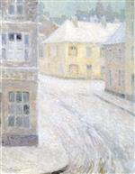 Henri Le Sidaner  - Bilder Gemälde - Old Houses in the Snow, rue Petigny