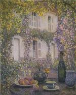 Henri Le Sidaner  - Bilder Gemälde - Table at the Mansion with Flowers