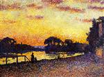 Maximilien Luce - Bilder Gemälde - Banks of the Seine at Herblay, Sunset