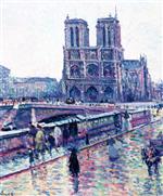 Maximilien Luce - Bilder Gemälde - Banks of the Seine with Notre-Dame in the Rain
