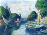 Maximilien Luce - Bilder Gemälde - Barges on a Canal at Rotterdam
