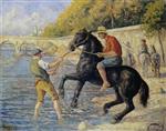 Maximilien Luce - Bilder Gemälde - Bathing Horses in the Seine