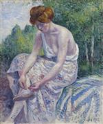 Maximilien Luce  - Bilder Gemälde - Monlineaux, Young Woman putting on Sandal