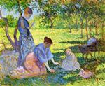 Maximilien Luce  - Bilder Gemälde - Poissy, Women in a Garden