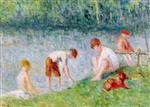 Maximilien Luce  - Bilder Gemälde - Rolleboise, Children by the Water