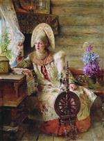 Konstantin Egorovich Makovsky - Bilder Gemälde - A Young Boyarina at the Window