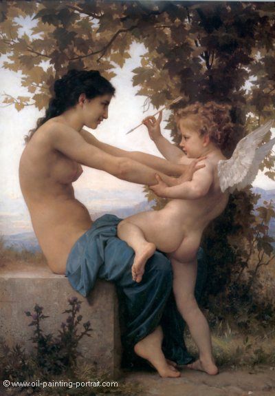 Young Girl Defending herself against Cupid