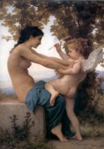 William Bouguereau  - Bilder Gemälde - jeune fille se defendant contre lamour