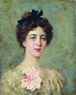 Konstantin Egorovich Makovsky  - Bilder Gemälde - Portrait of a Young Lady with a Pink Bow