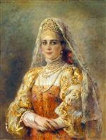 Konstantin Egorovich Makovsky  - Bilder Gemälde - Portrait of Countess Yusupova in the Russian Costume