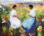 Henri Martin  - Bilder Gemälde - Deux Femmes assises face à sur une balustrade de Pierre