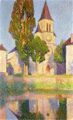Henri Martin  - Bilder Gemälde - L'église de Labastide, vue rapprochée reflétée dans le Vert