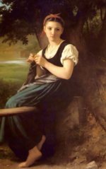 William Bouguereau  - Peintures - Jeune fille tricotant