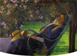 Henri Martin  - Bilder Gemälde - Madame Henri Martin under the Oleander at Marquayrol