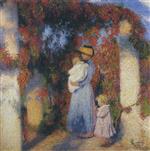 Henri Martin  - Bilder Gemälde - Mother and Child in Pergola at Marquayrol