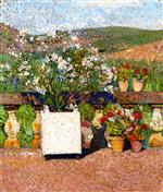 Henri Martin  - Bilder Gemälde - Planter with Oleanders and Pots of Geraniums on the Terrace at Marquayrol in Summer