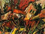 Chaim Soutine  - Bilder Gemälde - Landscape with Red Roofs
