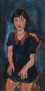 Bild:Little Girl in a Blue Dress with a Red Collar