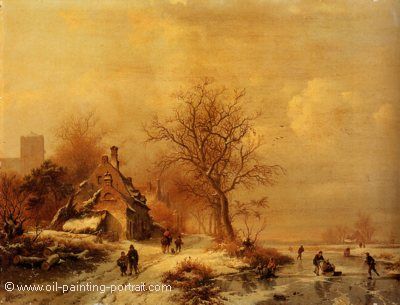 Figures in a Frozen Winter Landscape