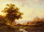 Frederik Marianus Kruseman - paintings - An Extensive River Landscape with a Castle on a Hill Beyond