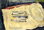 Chaim Soutine  - Bilder Gemälde - Still LIfe with Herrings and Oval Plate